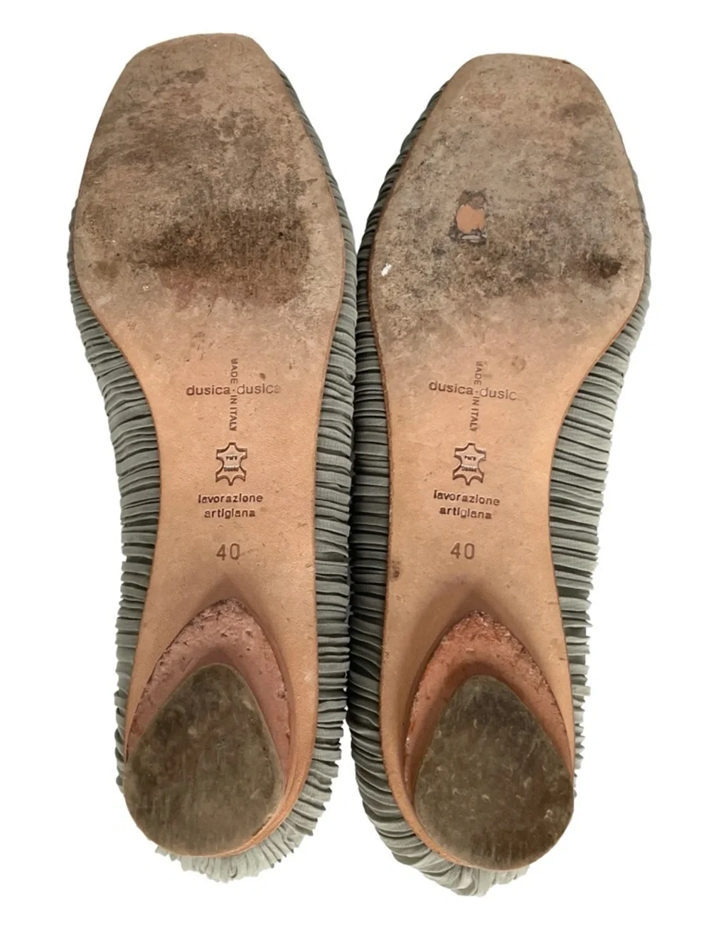 Dusica Sacks Pleated Ballet Flats Gray Sculpted Heel Italy 40